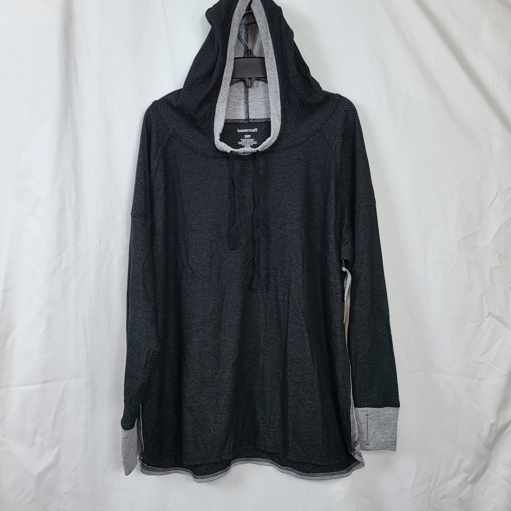 Boxercraft Women Dark Gray Colorblock Long Sleeve CoolDown Active Hoodie 2XP New